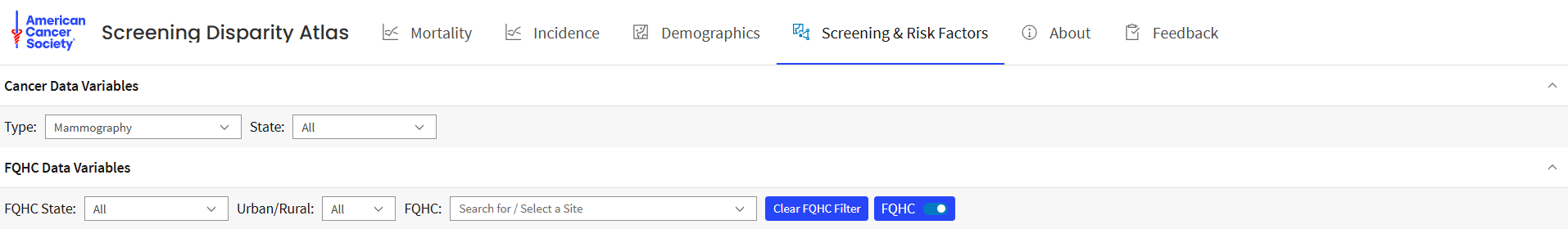 Screening & Risk Factors Map Query Panel